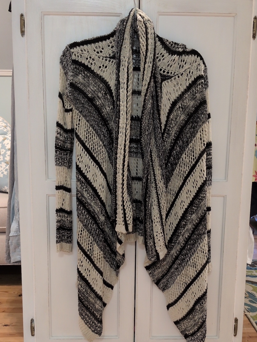 Moral Fiber Black and Cream Open-Front Knit Cardigan